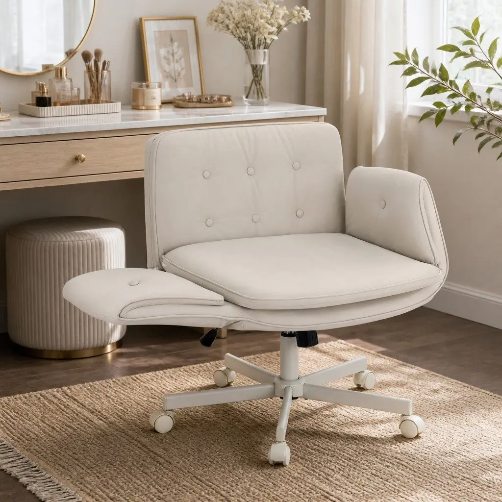 Criss Cross Office Chair Beige Adjustable Armrests 360° Swivel Desk Chair