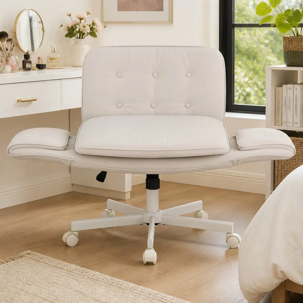 Criss Cross Office Chair Beige Adjustable Armrests 360° Swivel Desk Chair