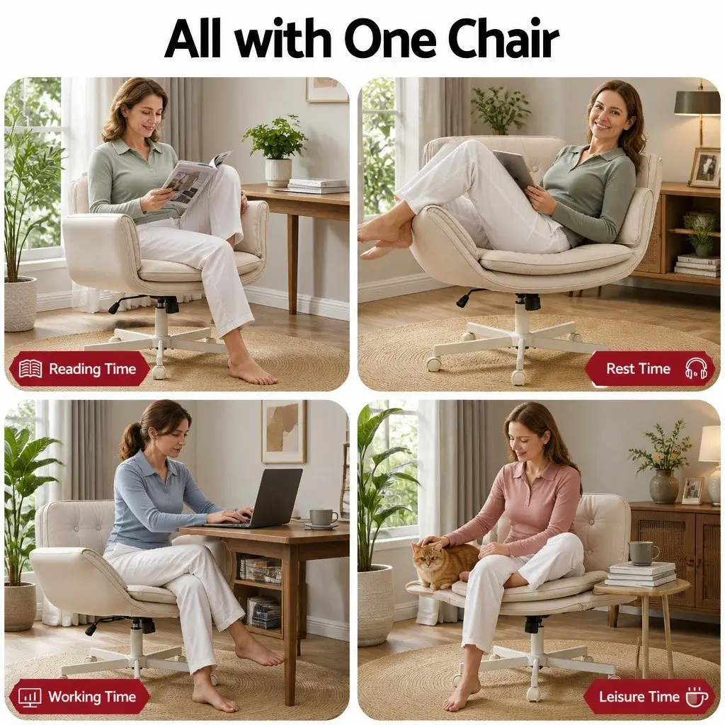Criss Cross Office Chair Beige Adjustable Armrests 360° Swivel Desk Chair
