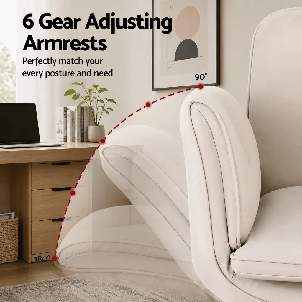 Criss Cross Office Chair Beige Adjustable Armrests 360° Swivel Desk Chair