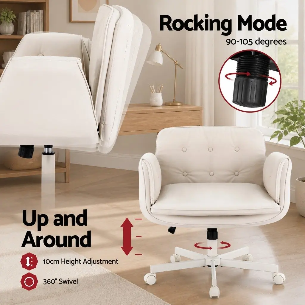 Criss Cross Office Chair Beige Adjustable Armrests 360° Swivel Desk Chair
