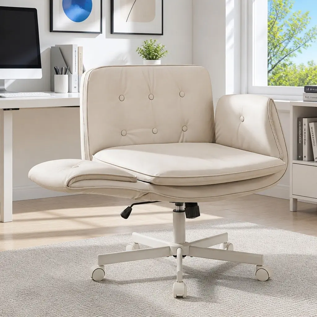 Criss Cross Office Chair Beige Adjustable Armrests 360° Swivel Desk Chair