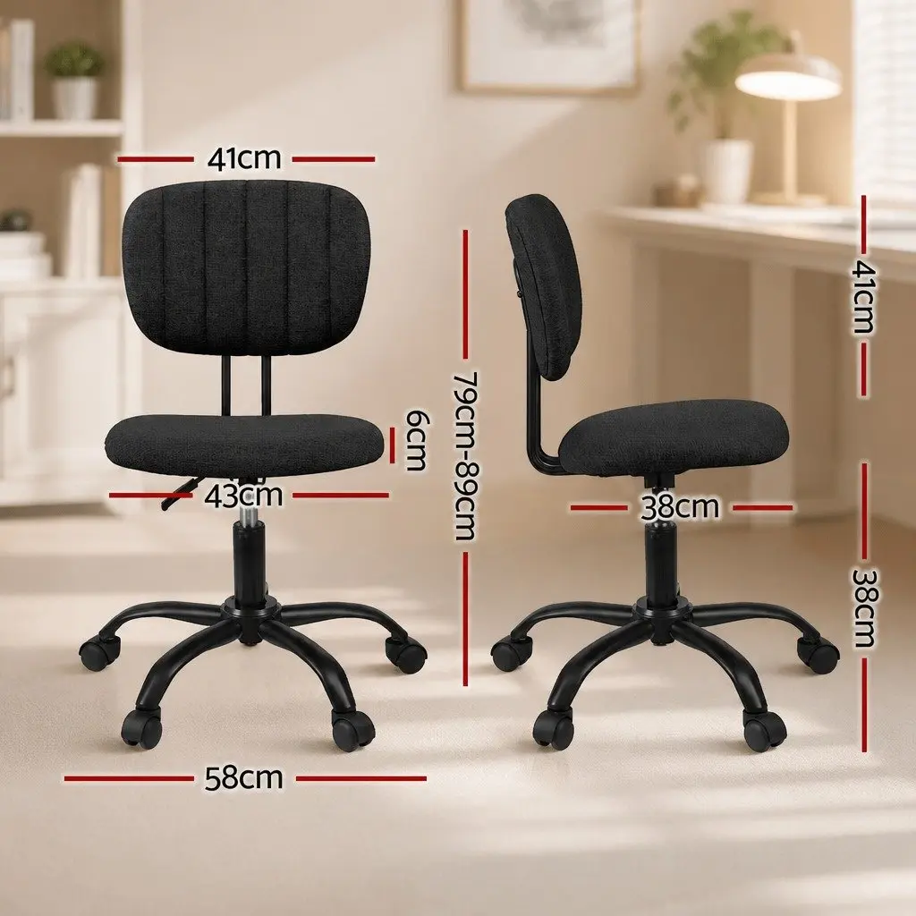 Office Chair Black Height Adjustable Ergonomic Armless 360° Swivel