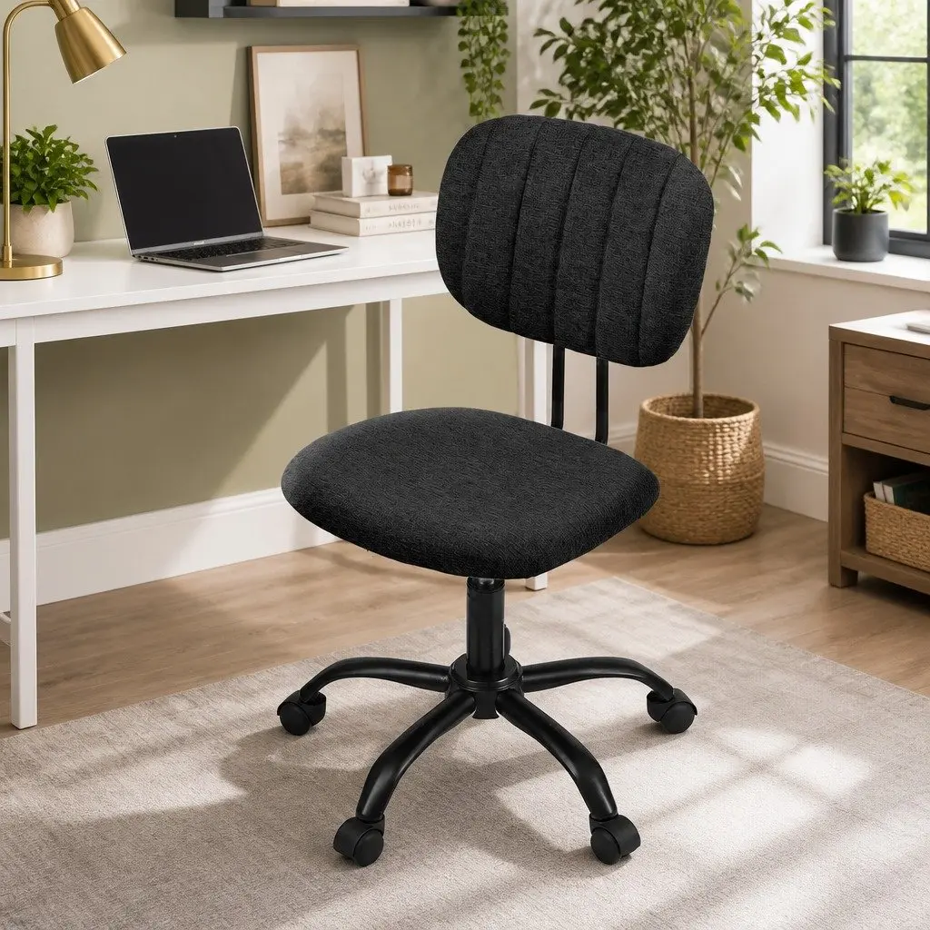 Office Chair Black Height Adjustable Ergonomic Armless 360° Swivel