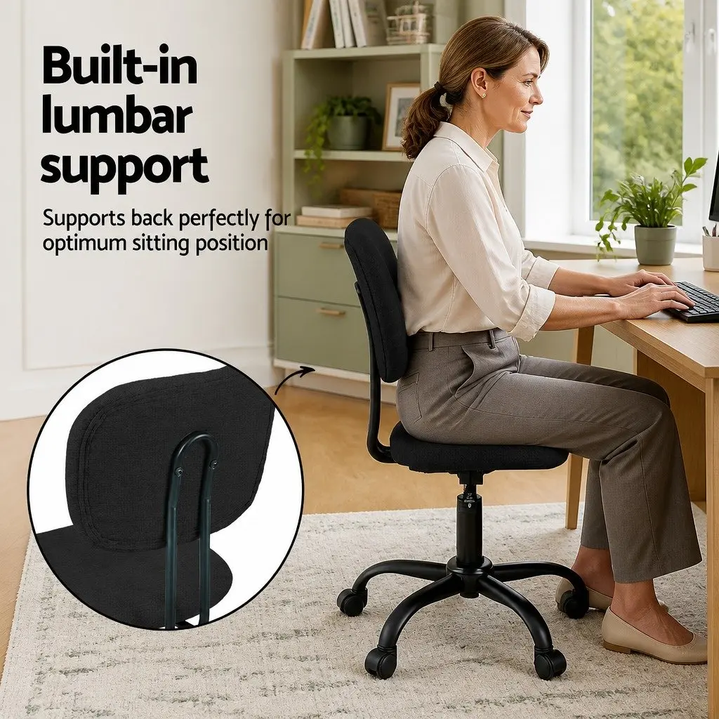 Office Chair Black Height Adjustable Ergonomic Armless 360° Swivel