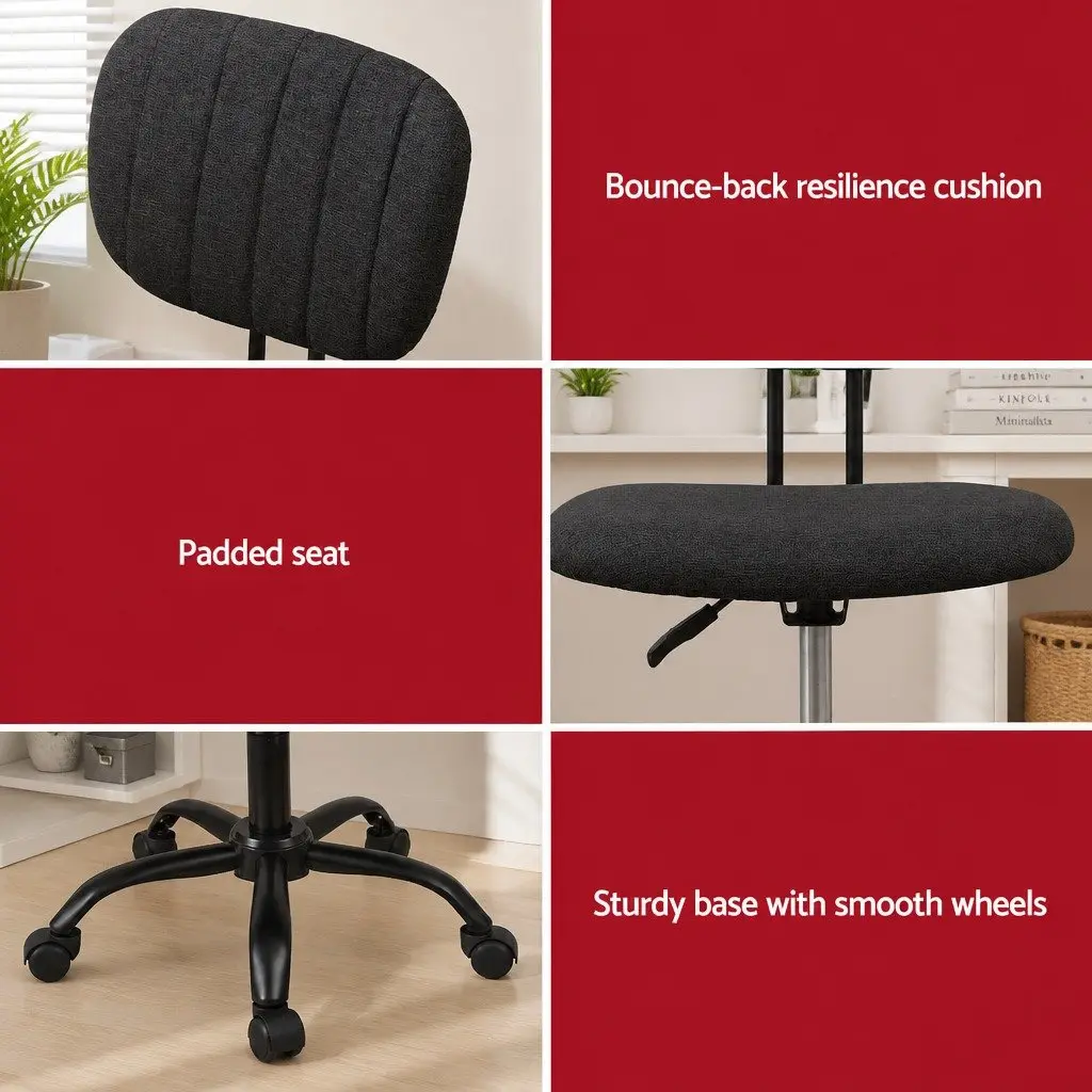 Office Chair Black Height Adjustable Ergonomic Armless 360° Swivel