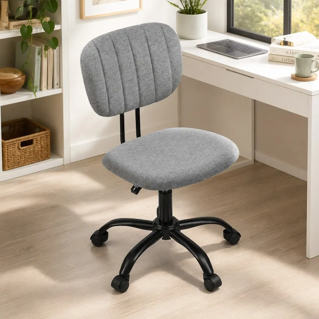 Armless Office Chair Grey Ergonomic Height Adjustable Swivel Desk Chair