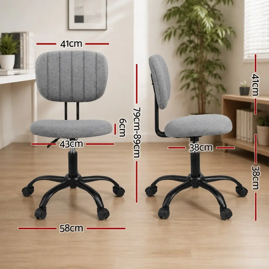 Armless Office Chair Grey Ergonomic Height Adjustable Swivel Desk Chair