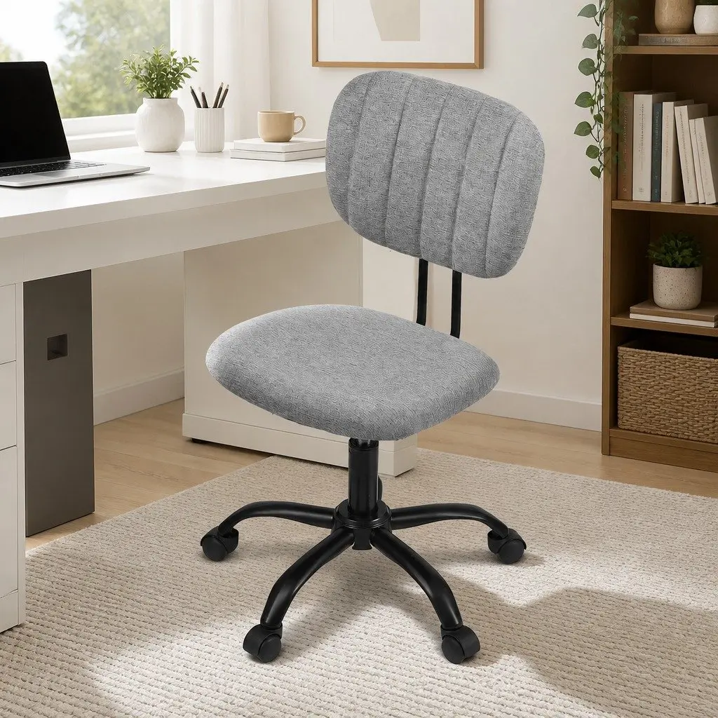 Armless Office Chair Grey Ergonomic Height Adjustable Swivel Desk Chair