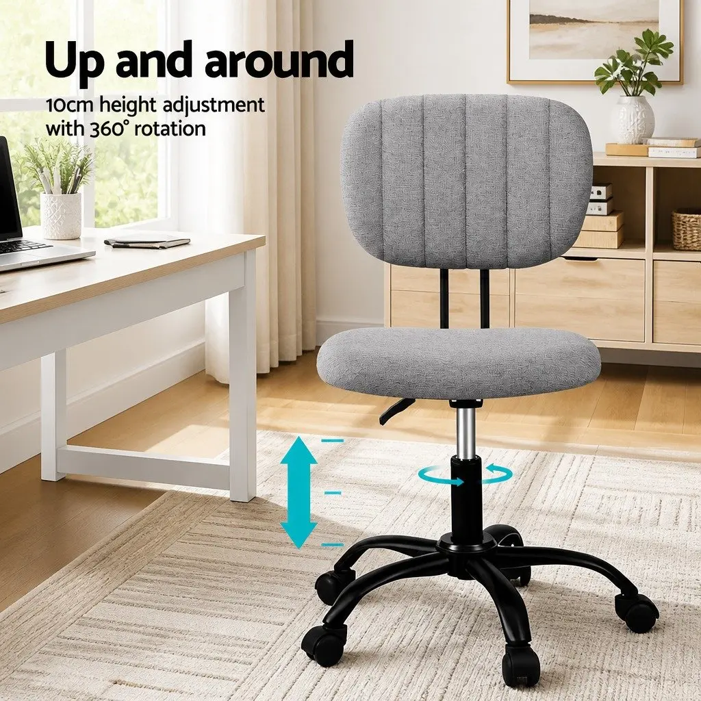 Armless Office Chair Grey Ergonomic Height Adjustable Swivel Desk Chair