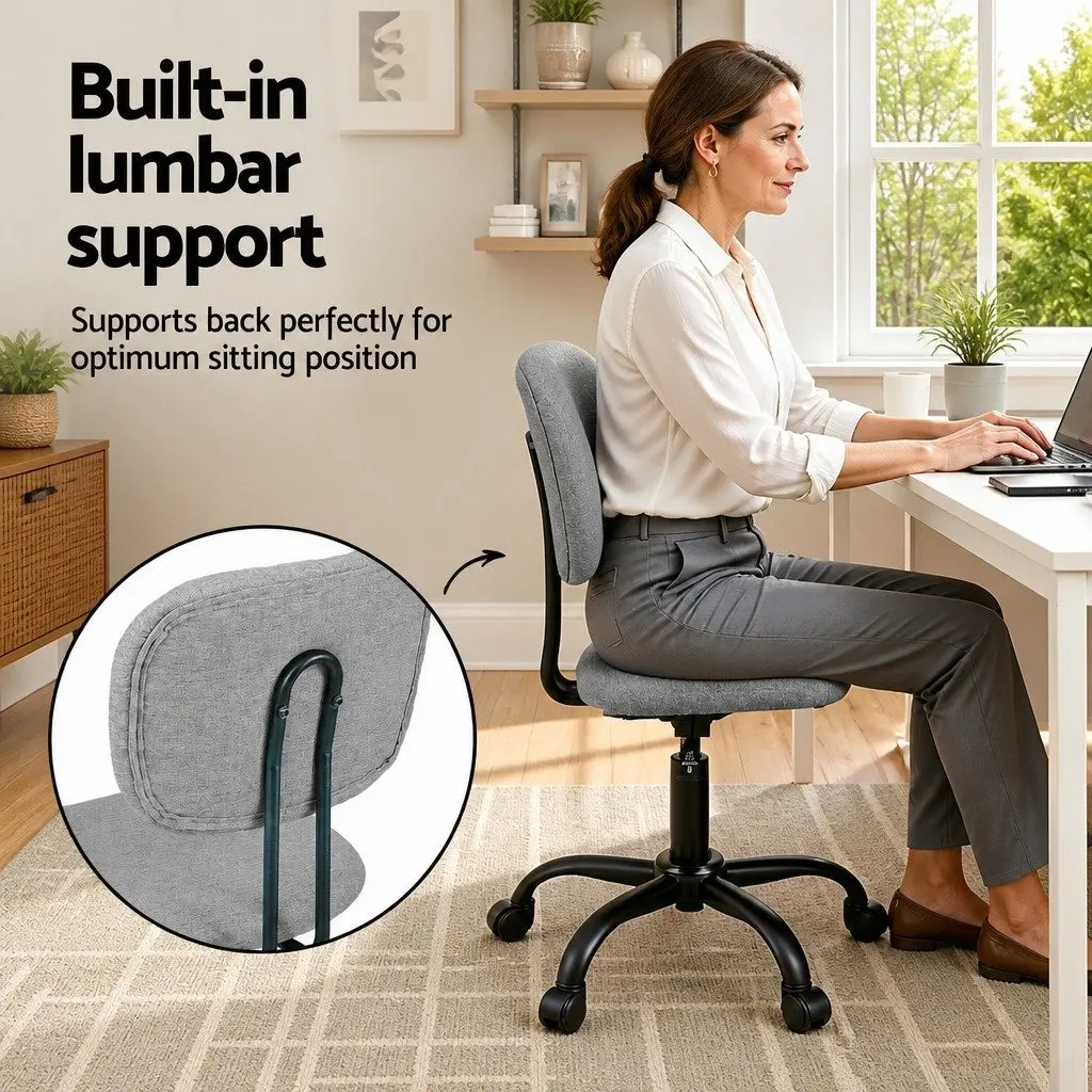 Armless Office Chair Grey Ergonomic Height Adjustable Swivel Desk Chair