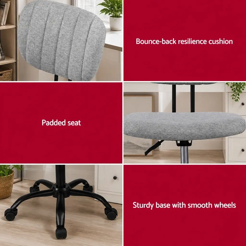 Armless Office Chair Grey Ergonomic Height Adjustable Swivel Desk Chair