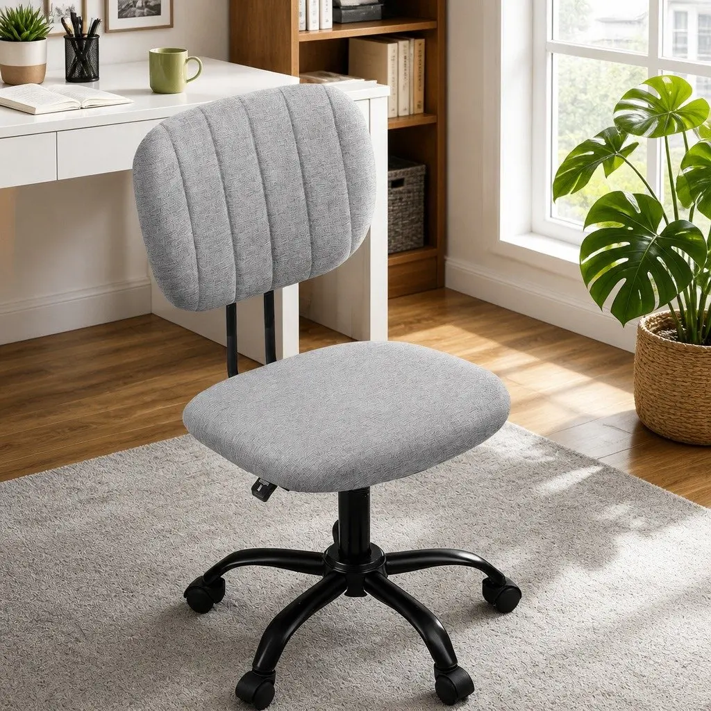 Armless Office Chair Grey Ergonomic Height Adjustable Swivel Desk Chair