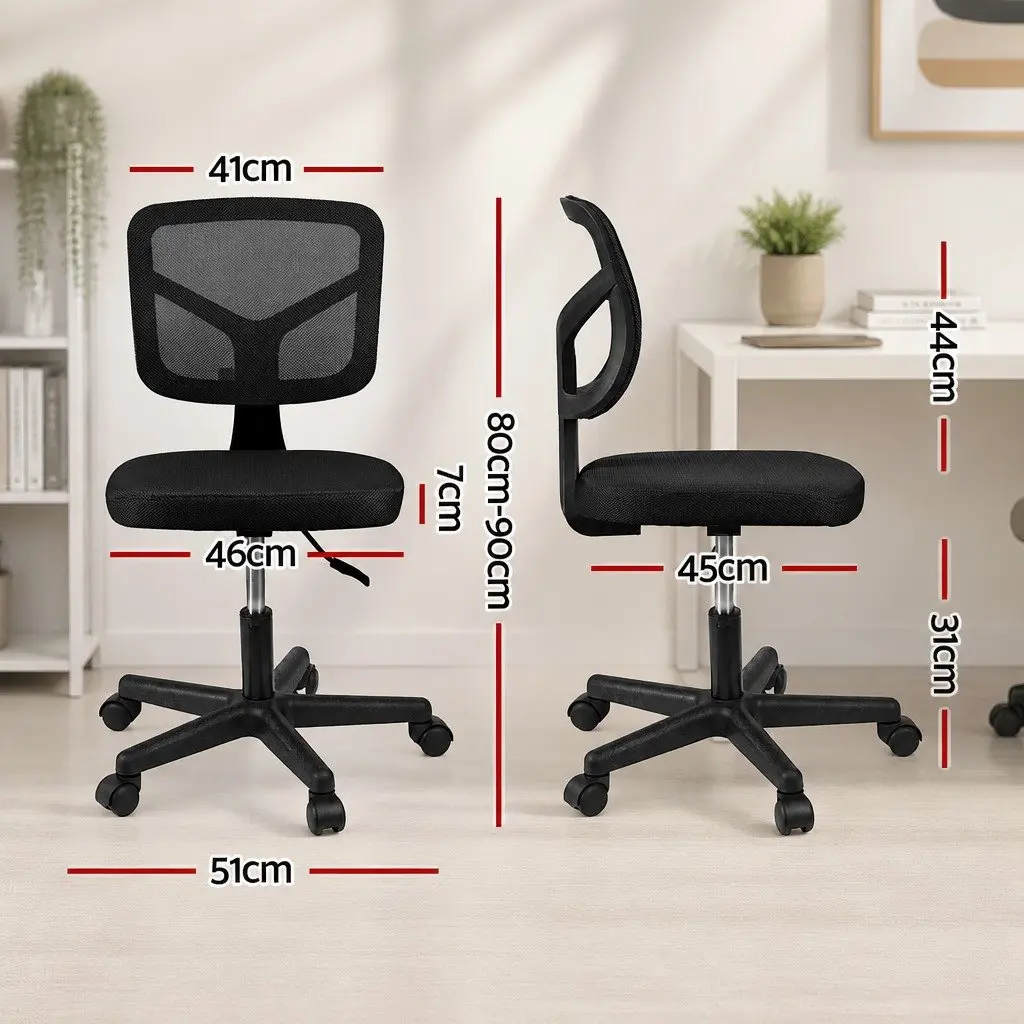 Office Chair Black Height Adjustable Ergonomic Mesh Back 360° Swivel Armless