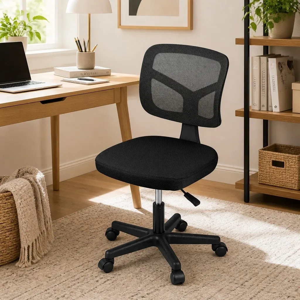 Office Chair Black Height Adjustable Ergonomic Mesh Back 360° Swivel Armless