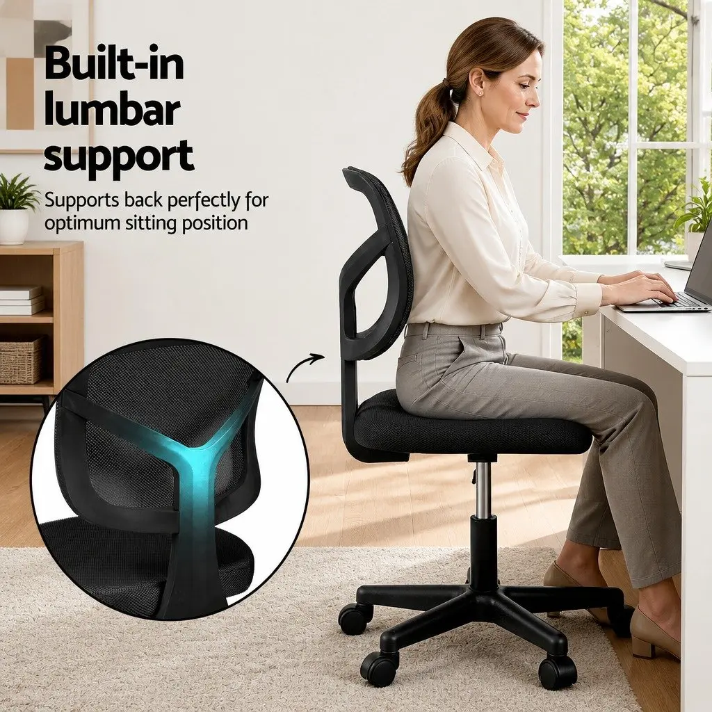 Office Chair Black Height Adjustable Ergonomic Mesh Back 360° Swivel Armless