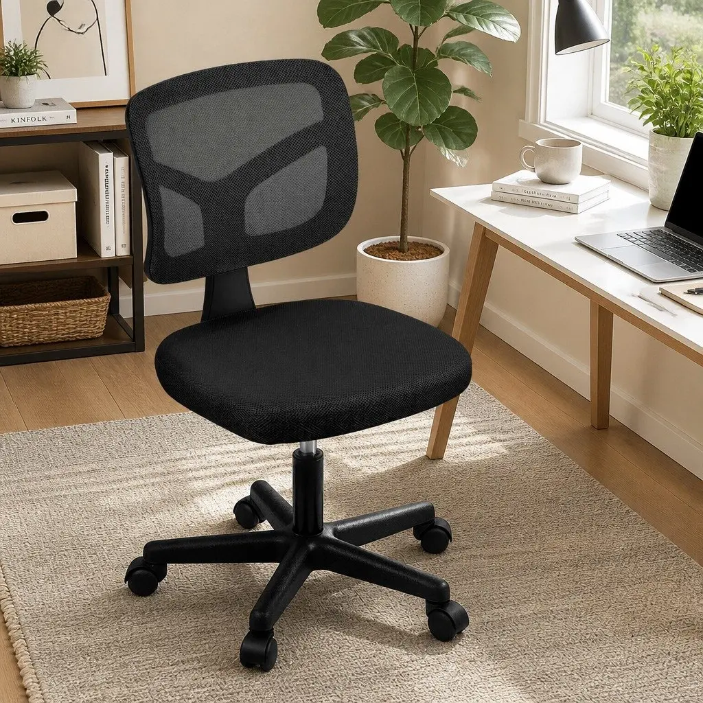 Office Chair Black Height Adjustable Ergonomic Mesh Back 360° Swivel Armless