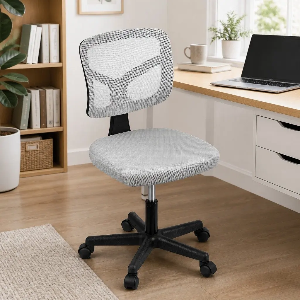 Armless Office Chair Grey Ergonomic Mesh Back 360° Swivel Height Adjustable