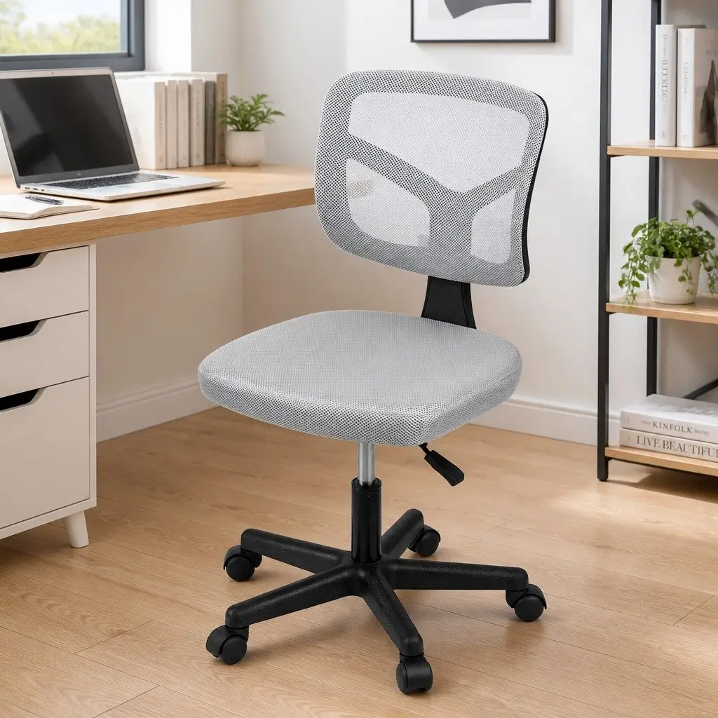 Armless Office Chair Grey Ergonomic Mesh Back 360° Swivel Height Adjustable