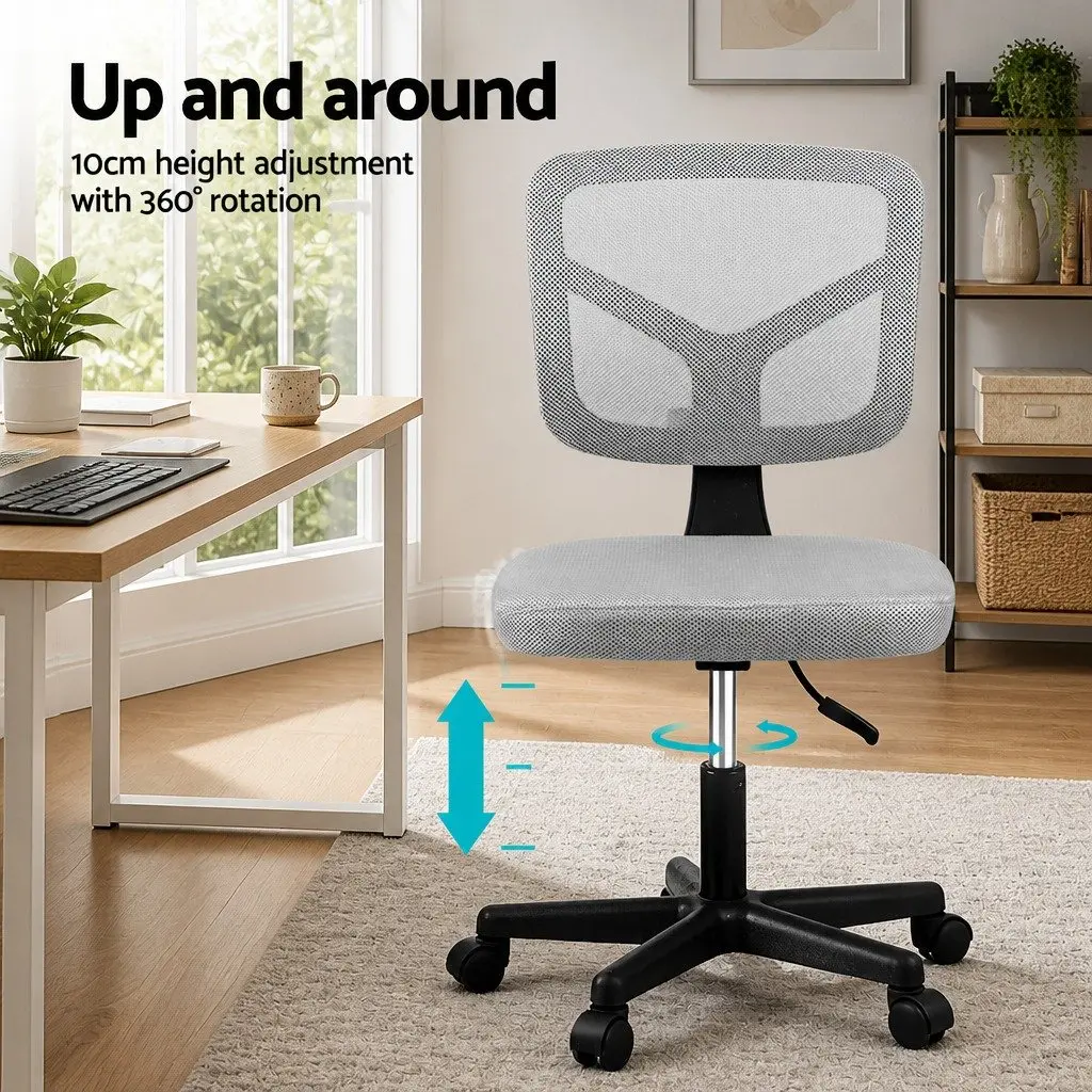 Armless Office Chair Grey Ergonomic Mesh Back 360° Swivel Height Adjustable
