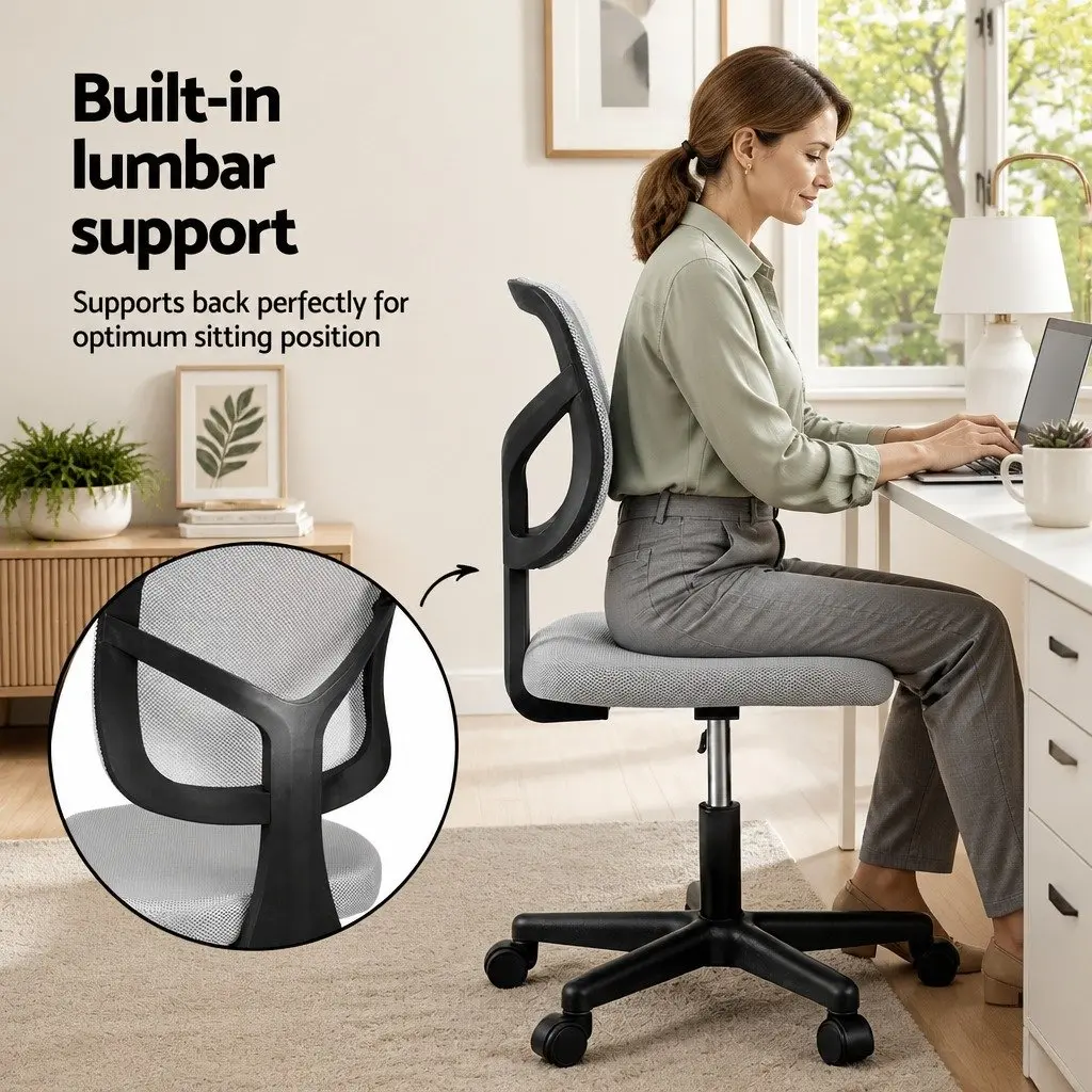 Armless Office Chair Grey Ergonomic Mesh Back 360° Swivel Height Adjustable