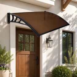 Window Door Awning Outdoor Shade 1M x 1.5M Brown PC Panel Curved Design
