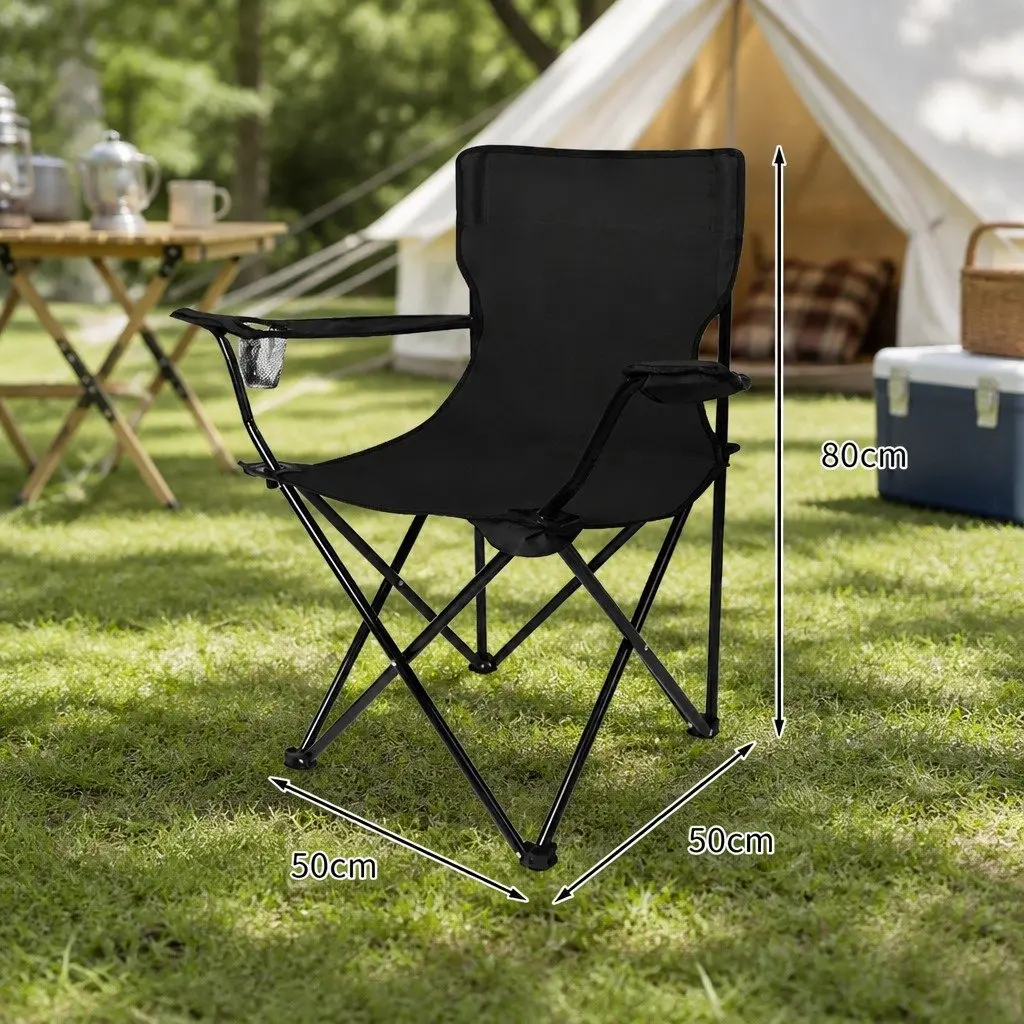 Folding Camping Chairs Portable Outdoor Armchair with Drink Holder Black Pack