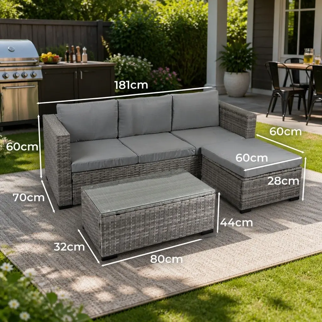 5-Piece Outdoor Lounge Set Mixed Grey 3-Seater Sofa Coffee Table Ottoman Garden Furniture