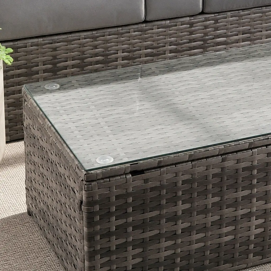 5-Piece Outdoor Lounge Set Mixed Grey 3-Seater Sofa Coffee Table Ottoman Garden Furniture