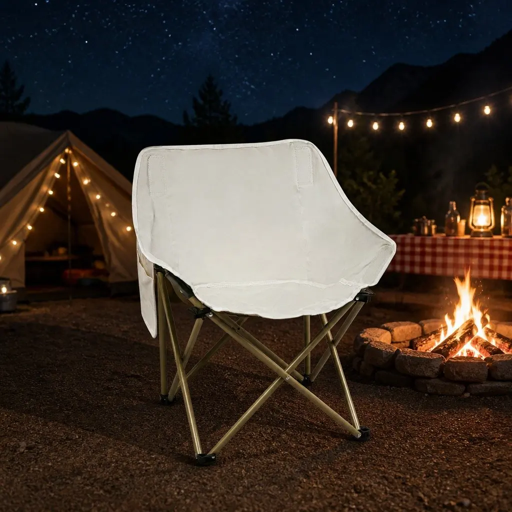 Folding Camping Chair Beige Lightweight Portable Outdoor Backpacking Seat