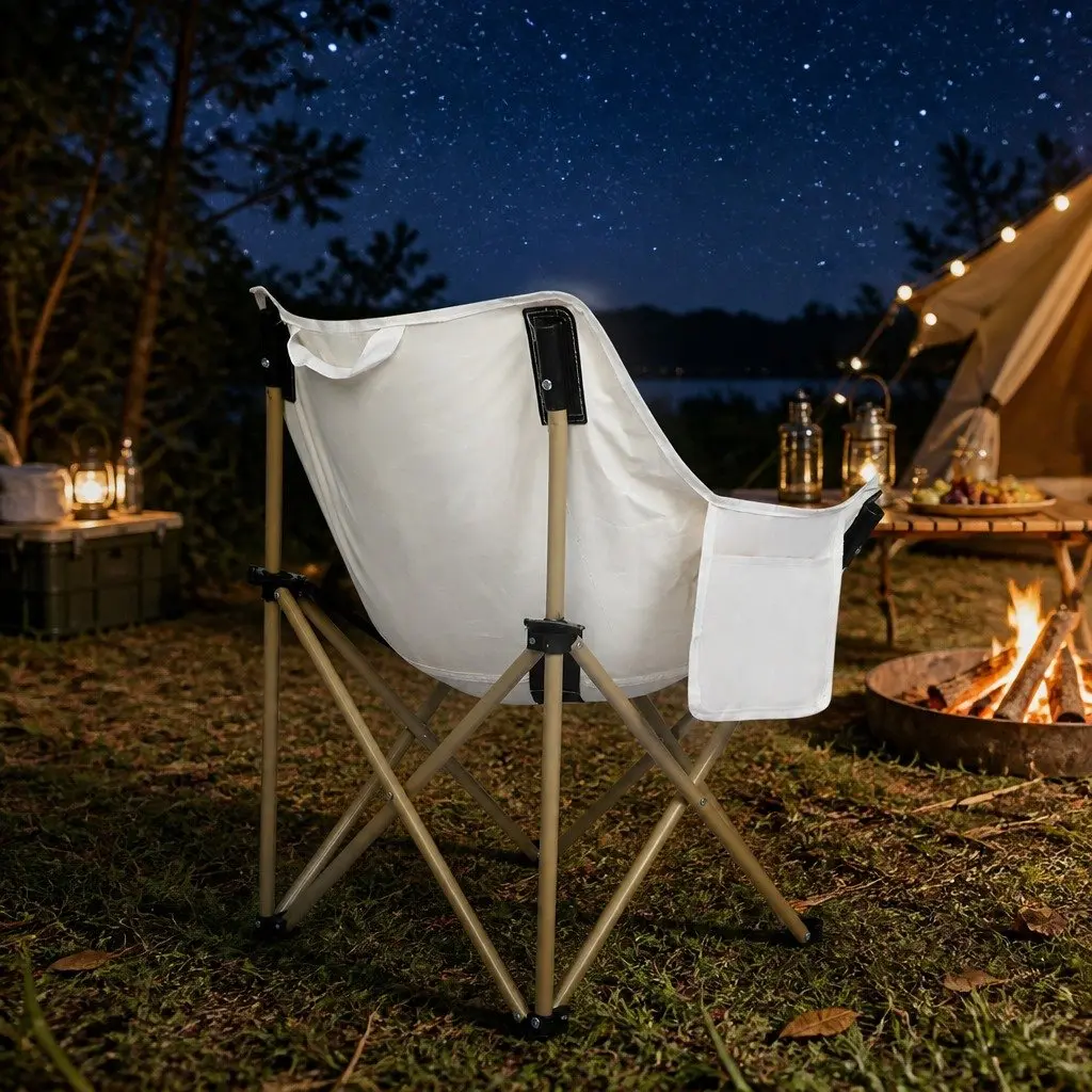 Folding Camping Chair Beige Lightweight Portable Outdoor Backpacking Seat