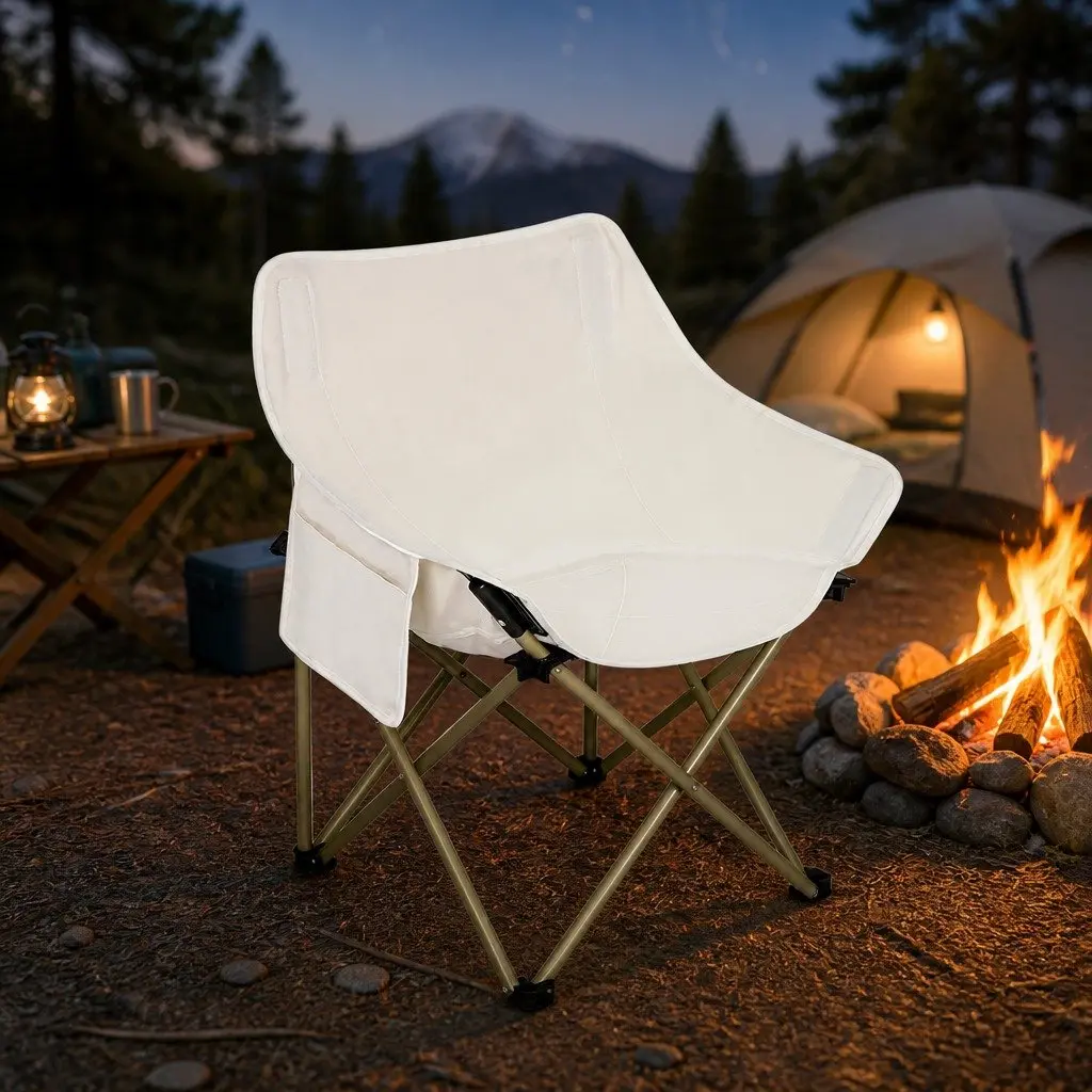 Folding Camping Chair Beige Lightweight Portable Outdoor Backpacking Seat