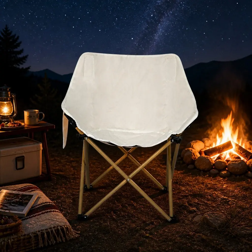 Folding Camping Chair Beige Lightweight Portable Outdoor Backpacking Seat