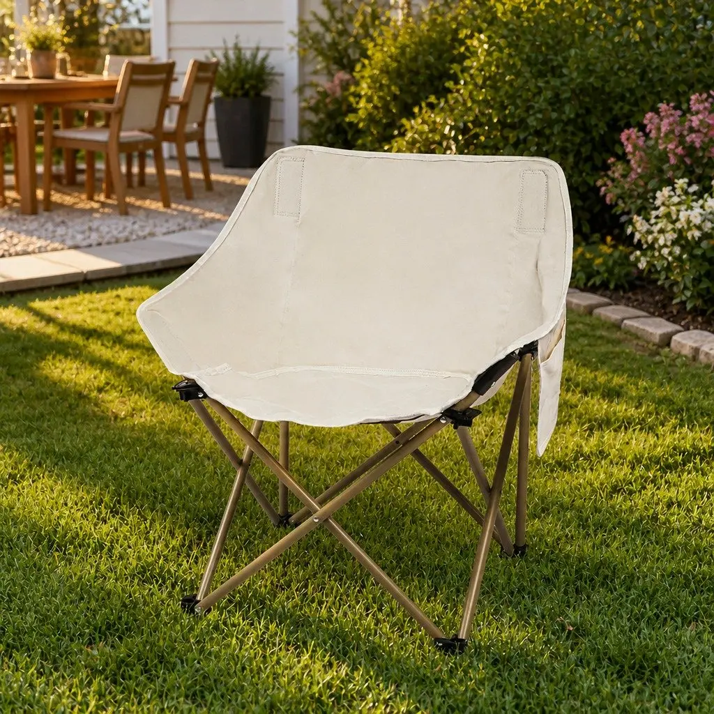 Folding Camping Chair Beige Lightweight Portable Outdoor Backpacking Seat