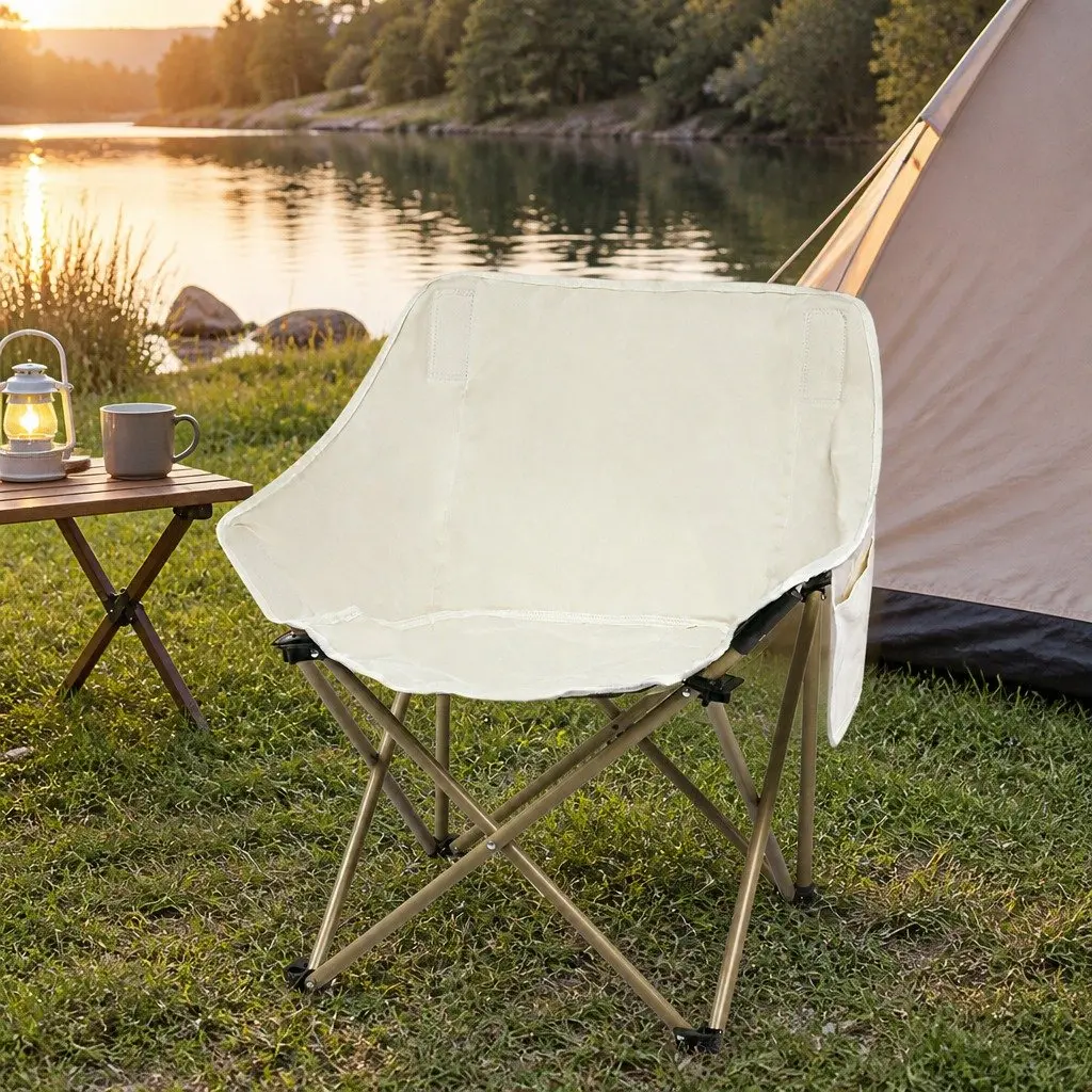 Folding Camping Chair Beige Lightweight Portable Outdoor Backpacking Seat