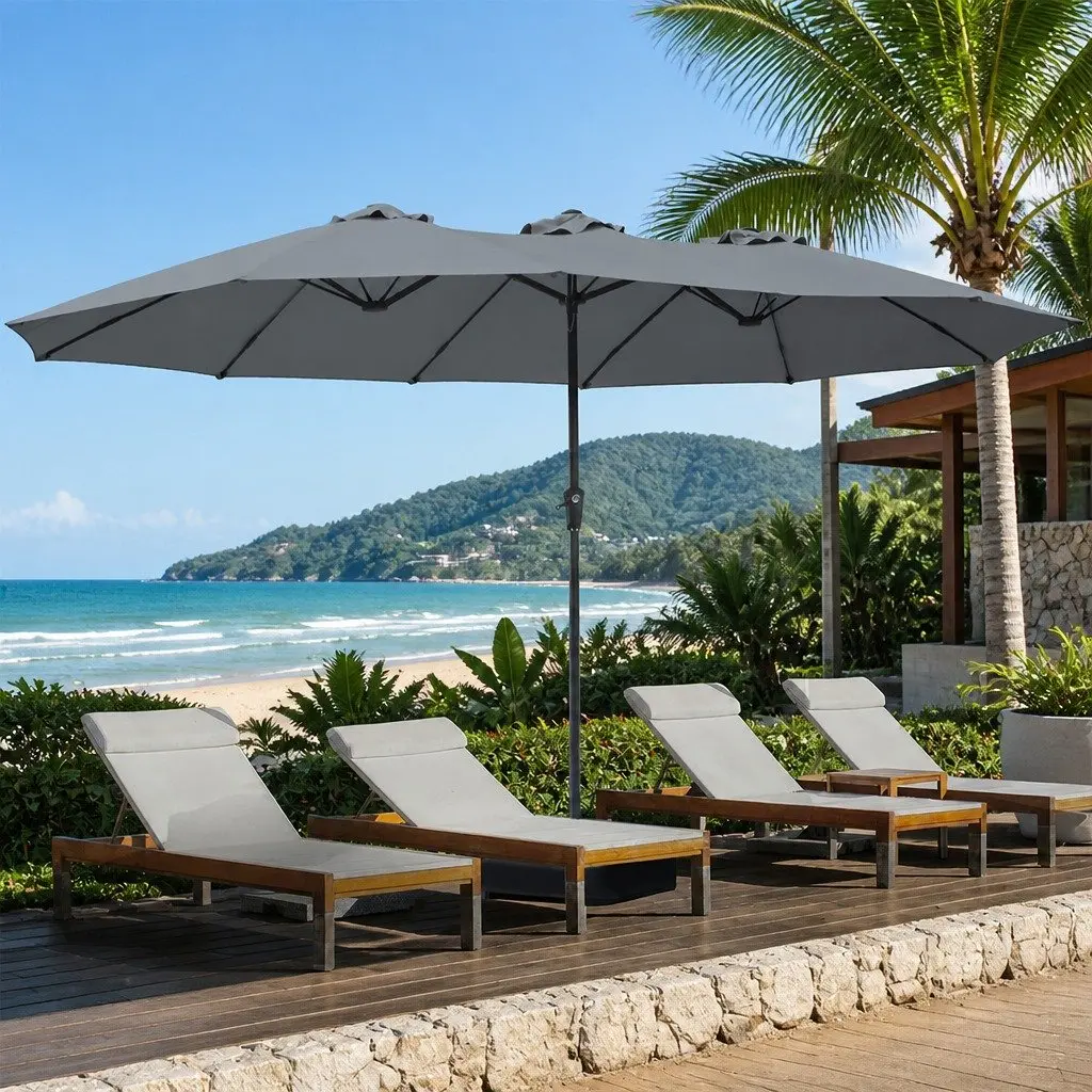 Double-Sided Patio Umbrella Grey 4.5M Outdoor Garden Shade with Stand Base
