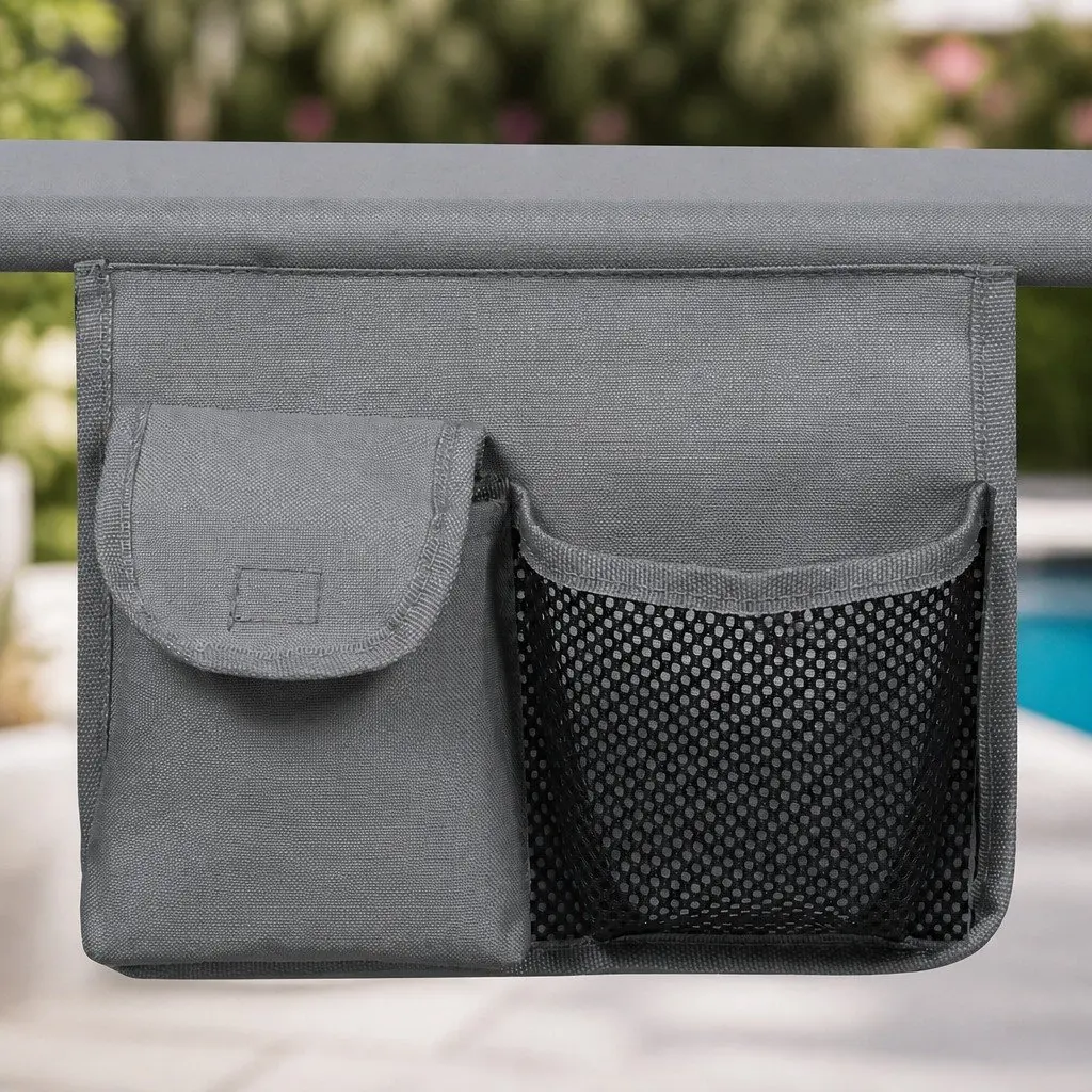 Foldable Lounge Chair Dark Grey 5 Position Adjustable Backrest with 360 Degree Rotating Canopy Shade for Outdoor Patio Beach Poolside