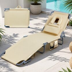 Foldable Beach Lounge Chair with Face Hole Sun Tanning Outdoor Patio Lounger