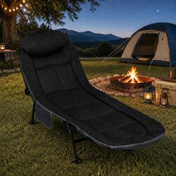 Folding Camping Cot Portable Outdoor Bed Black Adjustable Backrest Lightweight