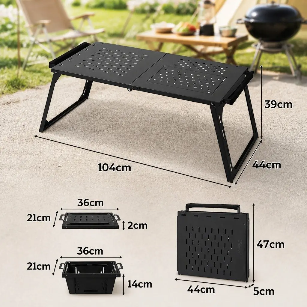 Folding BBQ Camping Table Black L Size Portable Multifunctional Grill Table Outdoor