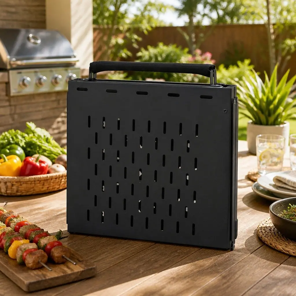 Folding BBQ Camping Table Black L Size Portable Multifunctional Grill Table Outdoor