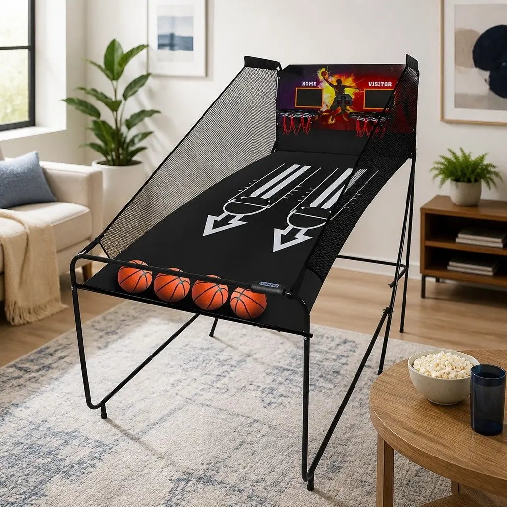 Electronic Basketball Arcade Shooting Game Black Foldable 8 Game Modes Automatic Scoring