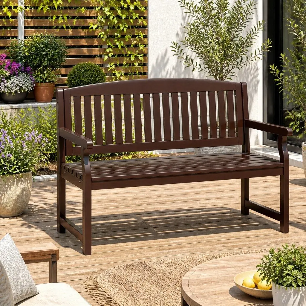 Outdoor Garden Bench Brown 2 Seater Wooden Lounge Chair Rot and Weather Resistant