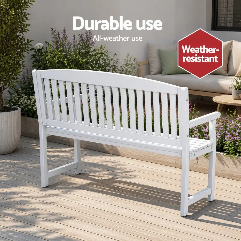 Wooden Garden Bench White 2 Seater Outdoor Patio Lounge Chair with Ventilated Backrest