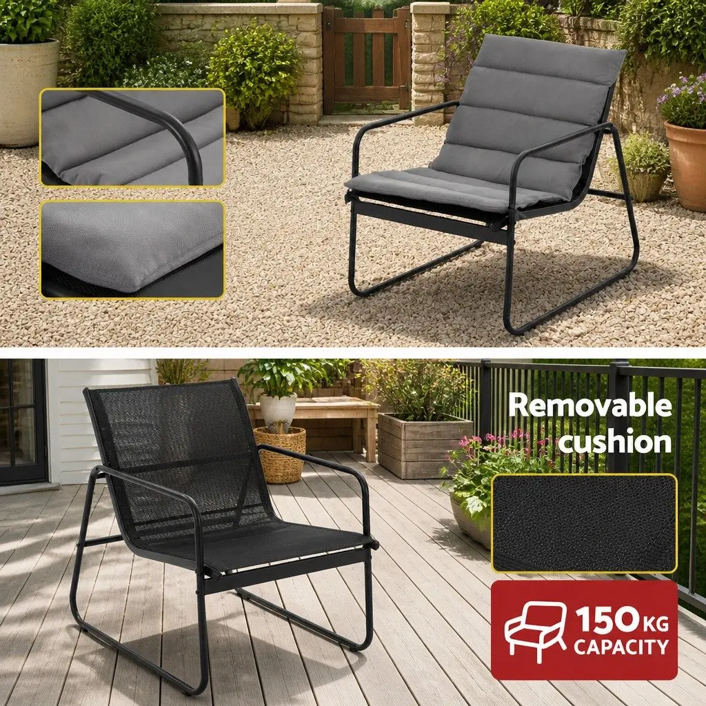 4 Piece Outdoor Sofa Set Black Textilene Durable Powder-Coated Steel Frame with Tempered Glass Table for Patio Balcony Garden