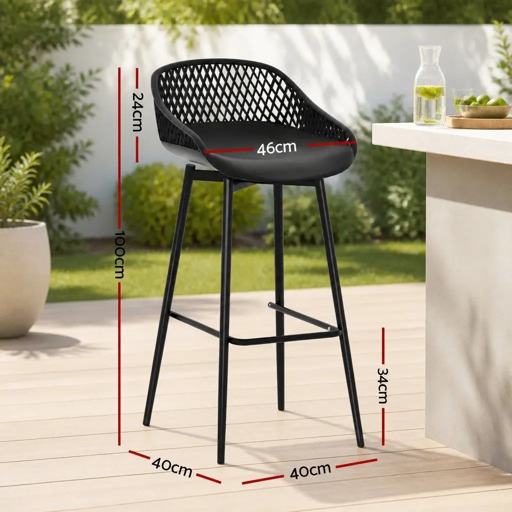 Outdoor Bar Stools Black 4 Piece Plastic Seat Metal Frame Backrest Footrest