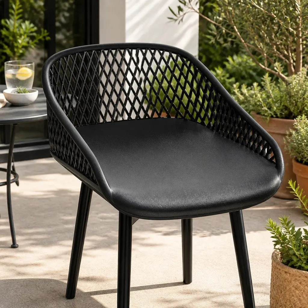 Outdoor Bar Stools Black 4 Piece Plastic Seat Metal Frame Backrest Footrest