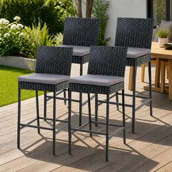 4-Hand Woven Outdoor Bar Stools with Cushions