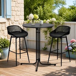 3-Piece Outdoor Bar Stools Dining Set Black Patio Bistro Table Chairs