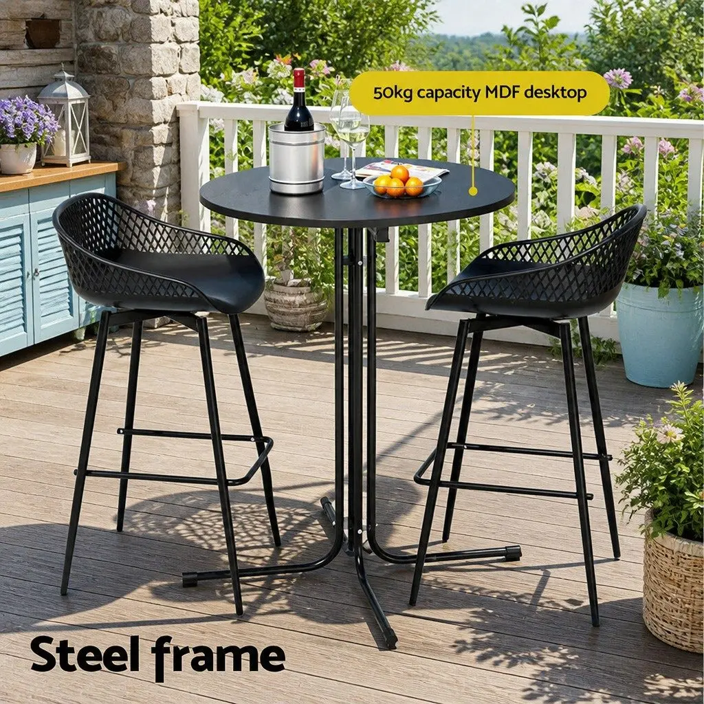 3-Piece Outdoor Bar Stools Dining Set Black Patio Bistro Table Chairs